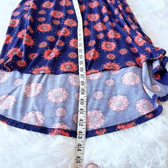 LuLaRoe XS Carly Dress Navy Pink Floral Swing Stretch Knit Pocket Size xs - Picture 5 of 12